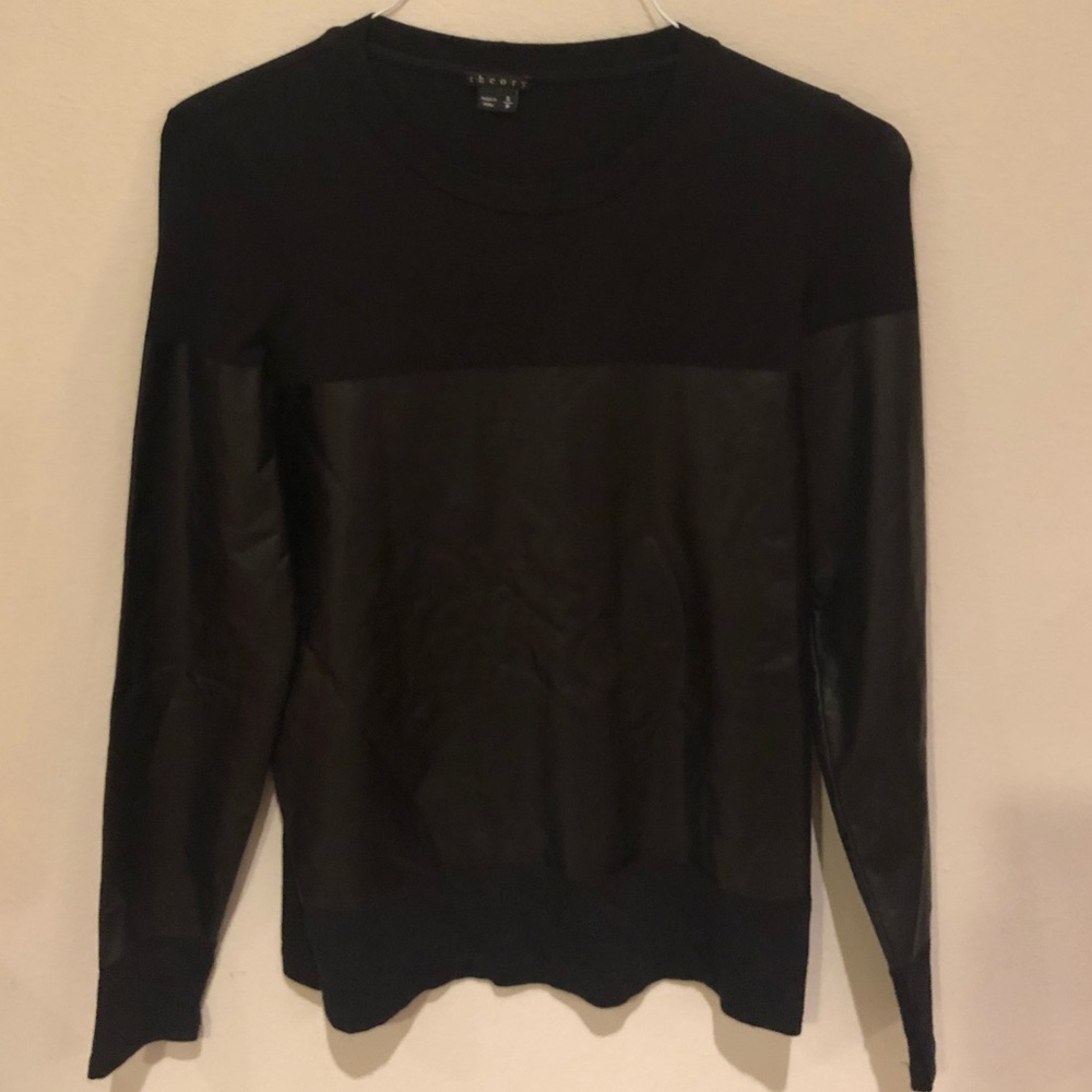Black tee shirt with faux leather detail